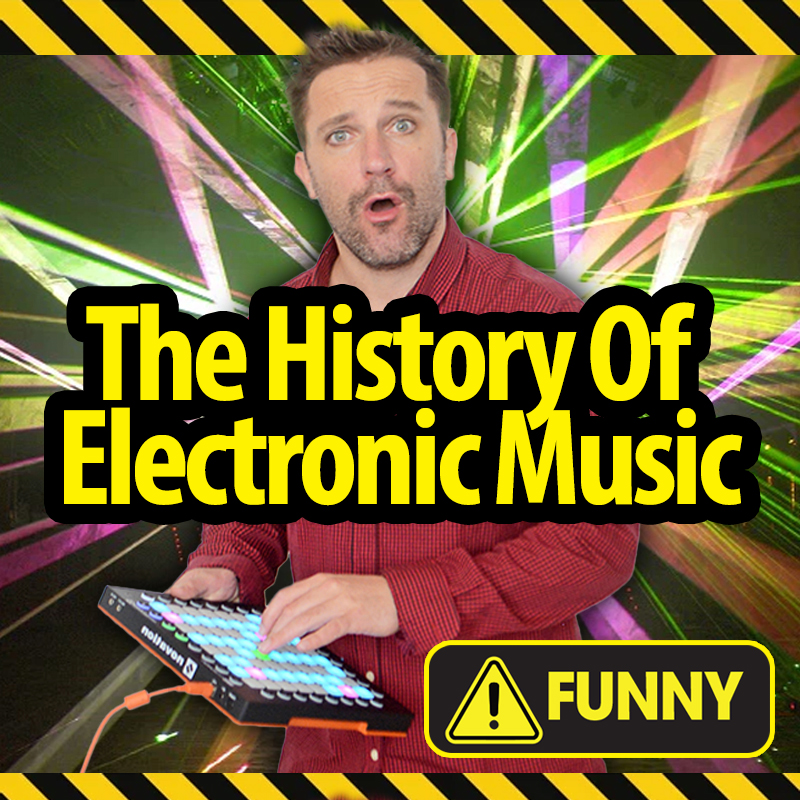 The History Of Electronic Music - now on tour. Image promoting The History Of Electronic Music show. Man & Sampler.